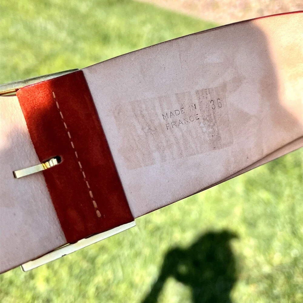 Balmain Paris Suede Leather Waist Belt Rust Red Gold Buckle Size 36 fits S NWOT - Picture 3 of 7